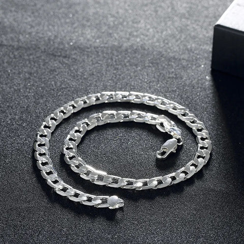 Chain Necklace Men 925 Sterling Silver Plated 20-24 Inch Classic 8mm Luxury Jewelry Christmas Gift