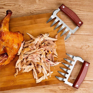 Bear Claws Stainless Steel BBQ Meat Shredder Claws with Wooden Handle Pull Pork Turkey Chicken Claws