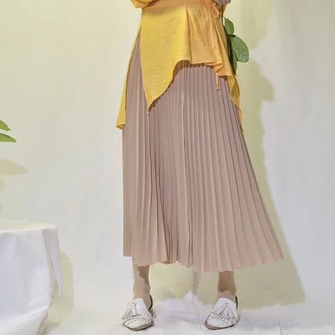 High Waist Pleated Midi Skirt Women Vintage Long Chiffon Casual Elegant Fashion Skirt