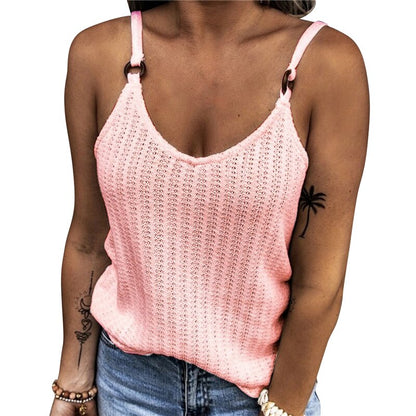 Women's Summer Fashion Tank Tops Sleeveless Round Neck Knit Suspenders Sling Tank T-Shirt