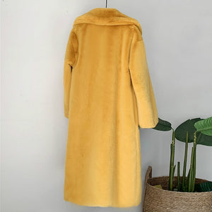 Women's Elegant Long Faux Fur Coat Loose High Quality Thick Warm Winter Vegan Fur Overcoat