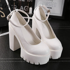 Women's High-Heel Platform Shoes Sexy Chunky Heels Platform Pumps Black White Big Size 42