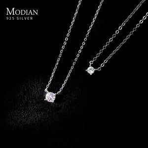 925 Sterling Silver Cubic Zirconia Necklace Geometric Cut Sparkling Zircon Pendant Necklace for Women Wedding Engagement Jewelry Gift for Her