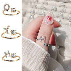 Initial Open Finger Rings A-Z Initials Monogram for Women Creative Adjustable Ring Fashion Wedding Party Jewelry Gift for Her