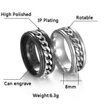 Titanium Rotatable Ring for Women Stainless Steel Grooved Edge Charming Link Chain Promise Wedding Ring Gift For Lover