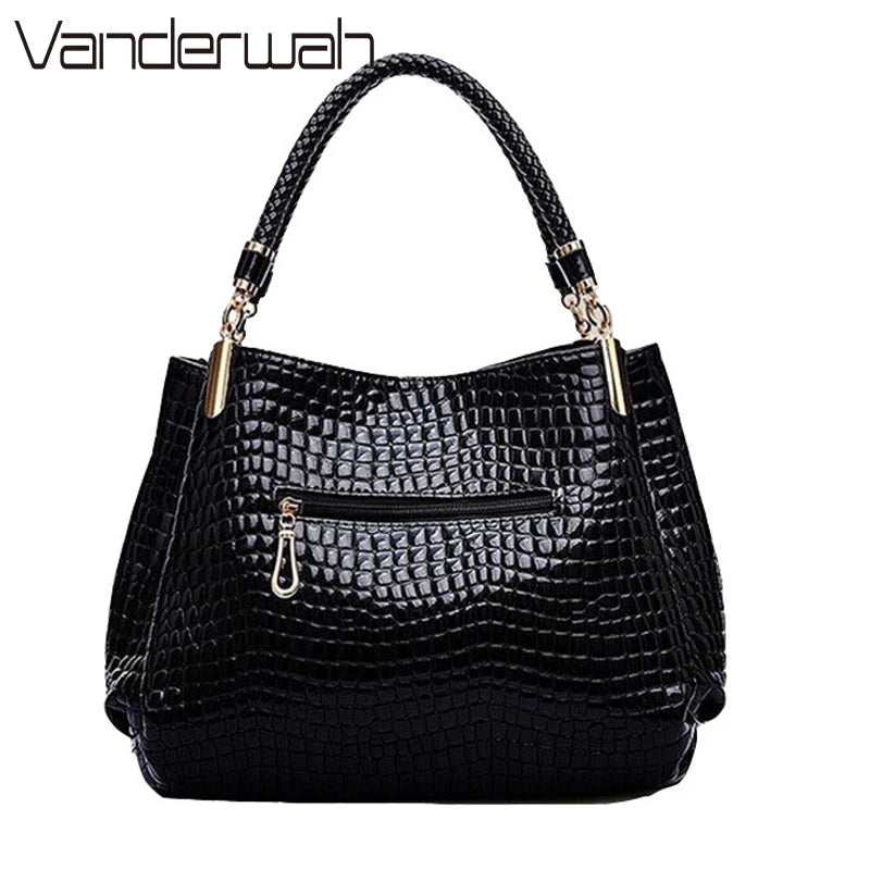 Crocodile Pattern Luxury Handbag Designer PU Leather Top-handle Bag Woven Handle Casual Tote