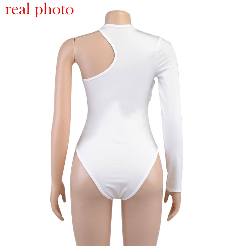 One Shoulder Sexy Backless Twist Bodysuits Women's Slim High Waist Bodysuit Club Party Streetwear