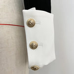 Women's Trendy Stylish Designer Jacket Gold Lion Buttons Patchwork Velvet Short Blazer