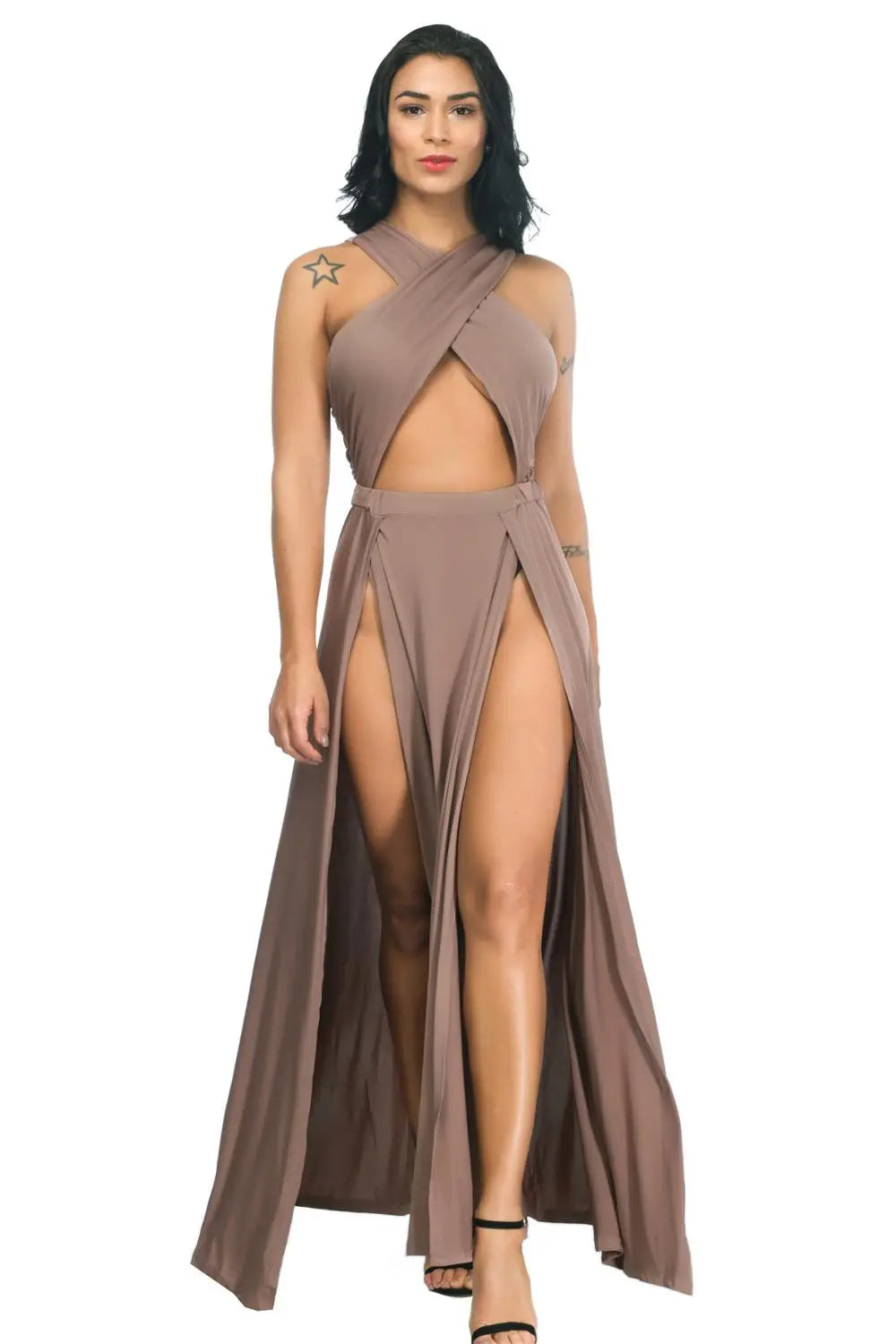 Cut-Out Maxi Dress apricot