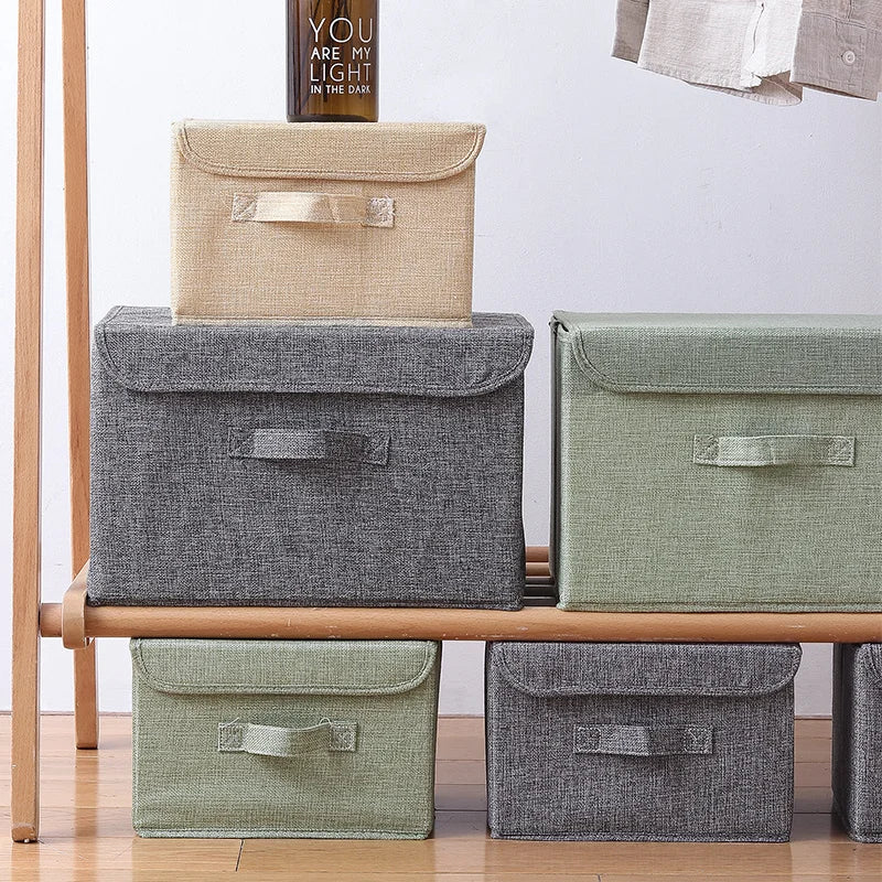 Washable Cotton Linen Storage Box With Lid for Clothes Socks Toys Snacks Sundries Stuff Organizer Cosmetics Storage Basket