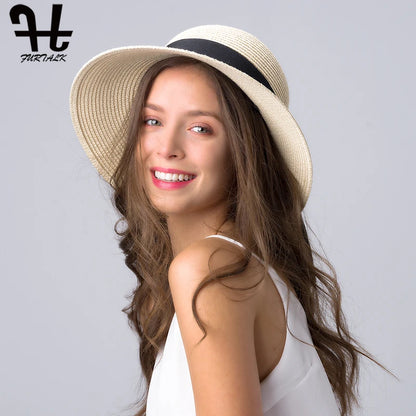 Panama Sun Hat for Women Summer Hat UV Protection Floppy Beach Straw Hat Wide Brim Travel Sun Cap