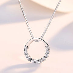 925 Sterling Silver Jewelry Fine Round Cubic Zirconia Pendant Necklaces New Fashion Trend for Women Semi Circle CV Clavicle Chain Gift for Her