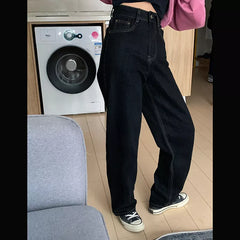 Vintage High Waist Women's Black Jeans Streetwear Fashion Wide Leg Jeans Denim Trousers Straight Baggy Pants