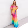 Ombre Gradient Off Shoulder Maxi Dress Women Chiffon Ruffle Belt Elegant Beach Wedding Guest