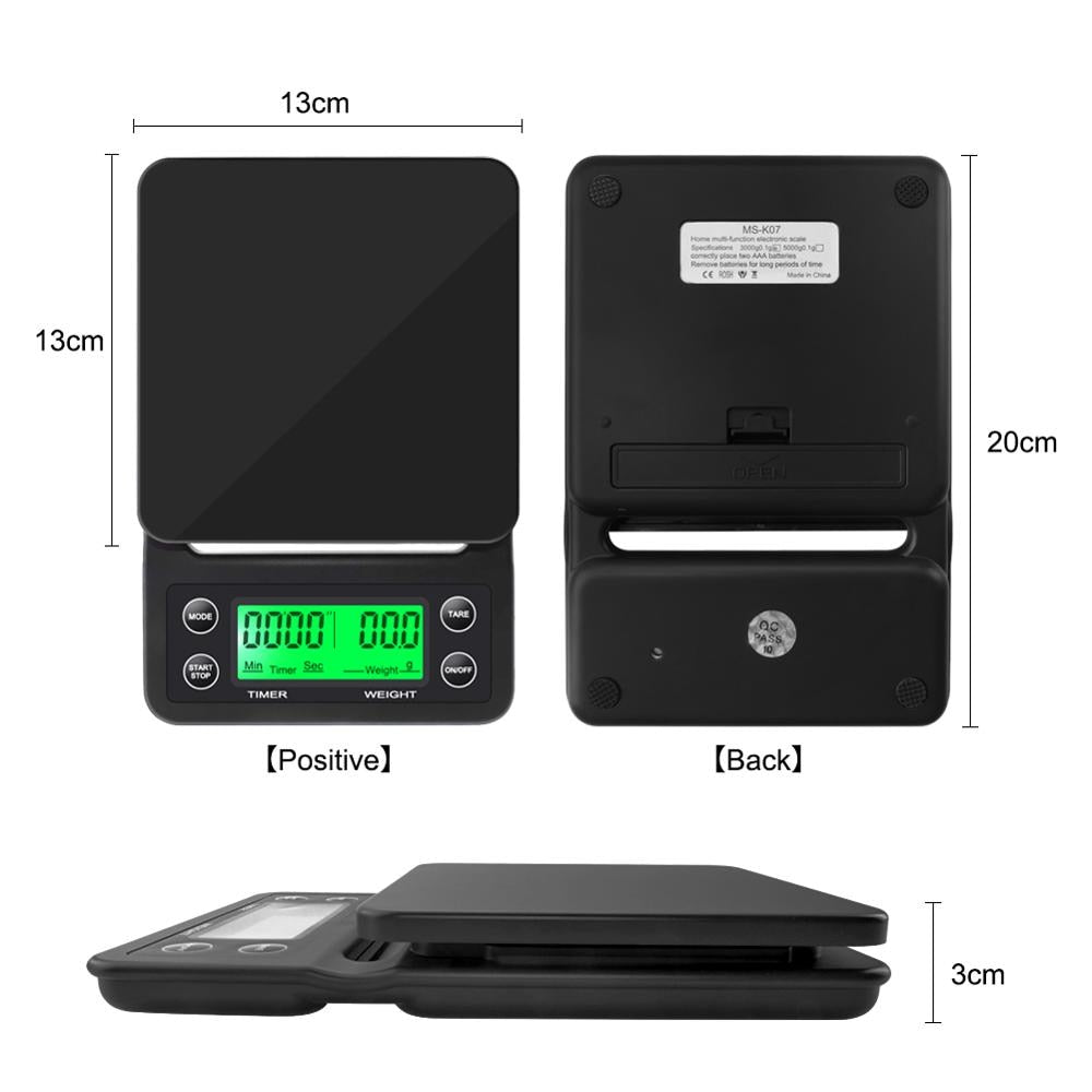 Food Kitchen Scale 3kg/0.1g, 5kg/0.1g Drip Coffee Scale With Timer Portable Electronic Digital Kitchen Scale High Precision LCD