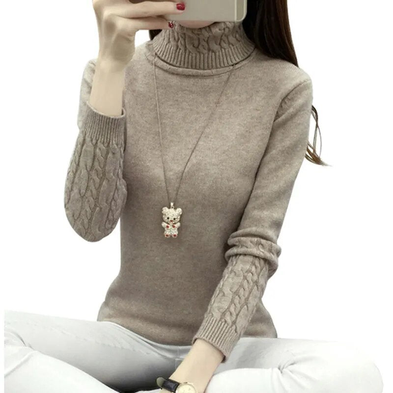 Thick Warm Women's Turtleneck Sweater Knit Long Sleeve Pullover