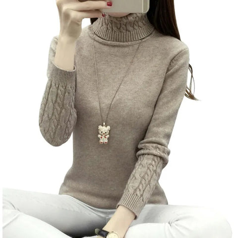 Turtleneck Sweater Women Thick Warm Knit Long Sleeve Pullover Cozy Casual Winter Fashion Top