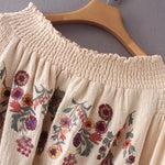 Floral Embroidery sexy off-shoulder Boho Blouse