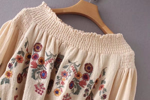 Floral Embroidery sexy off-shoulder Boho Blouse