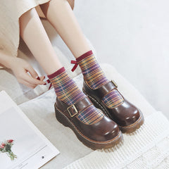 Women's Vintage Mary Janes Shoes Shallow Mouth Buckle Casual Platform Shoes
