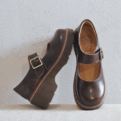Women's Vintage Mary Janes Shoes Shallow Mouth Buckle Casual Platform Shoes