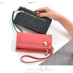 PU Leather Long Matte Wallet Vintage Solid Coin Purse Luxury Double Zipper Clutch Bag ID Credit Card Holder Wallet