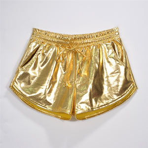 Women's Shiny Metallic Hot Shorts Wet Look Casual Elastic Drawstring Booty Shorts