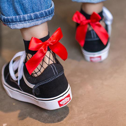 Fishnet Ankle Socks Women Black Mesh Bow Cute Casual Everyday Fashion Accessory