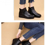 Women's Fashion Winter Boots Faux Leather Warm Ankle Boots Plush Wedge Boots with Warm Plush Lining