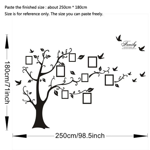 Wall Stickers 3D Black Tree Family Photo PVC Adhesive Mural Art DIY Home Decor 250x180cm Large