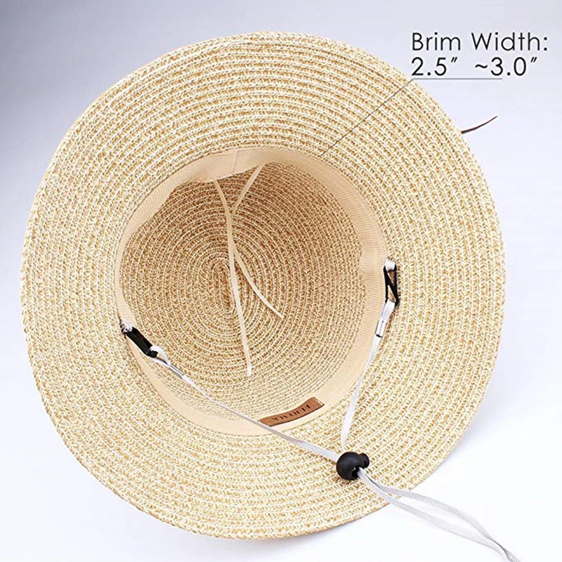 Panama Sun Hat for Women Summer Hat UV Protection Floppy Beach Straw Hat Wide Brim Travel Sun Cap