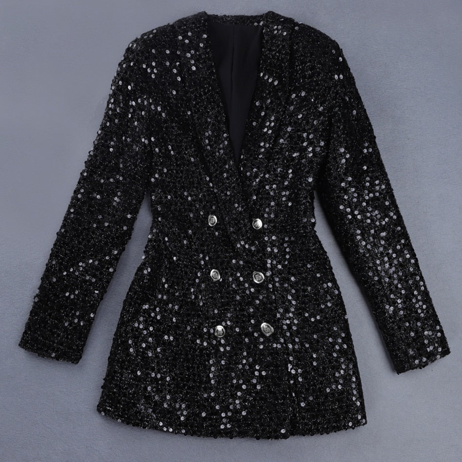 Women's Sequins Blazer High Fashion Party Jacket Glitter Club Blazer Sequined Sparkly Dress