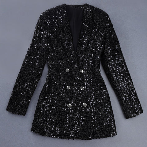 Sequined Blazer Women Glitter Sparkly Club Party High Fashion Jacket Elegant Chic Dress