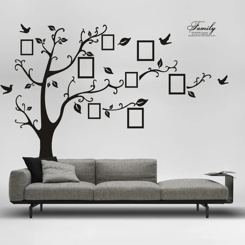 Large 250x180cm/99x71 inch Black 3D DIY Photo Tree PVC Wall Decals/Adhesive Family Wall Stickers Mural Art Home Decor