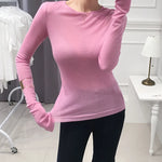 Sexy Thin Knit Sweater for Women Long Sleeve T-Shirt Slim Minimalist Stretchy Blouse Pullover Top