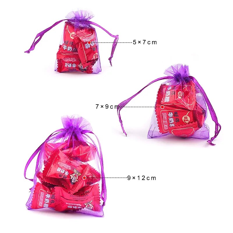 100pcs/lot Organza Bag 5x7cm,7x9cm,9x12cm Christmas Wedding Drawstring Bag Candy Bags Gift Pouches Jewelry Packaging Display