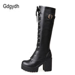 Women's Gothic Lace Knee High Boots Fashion Faux Leather Boots