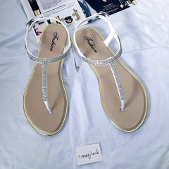 Women's Flip Flop Rhinestone Sandals Flat Shoes Comfortable Fashion Low Heel Strap Sandals