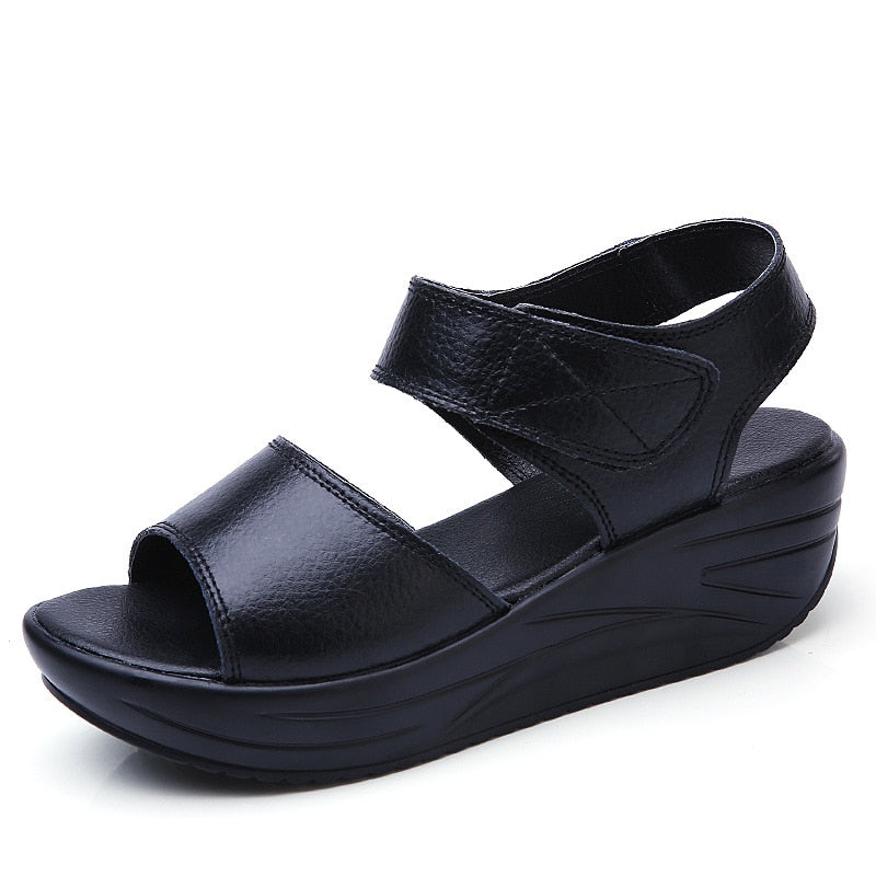 Women's Genuine Leather Sandals Platform Wedges Casual Summer Shoes