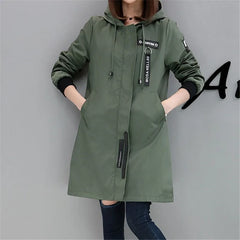 Women's Academia Trench Coat Spring Autumn with Hood Slim Students Clothes Windbreaker Coat