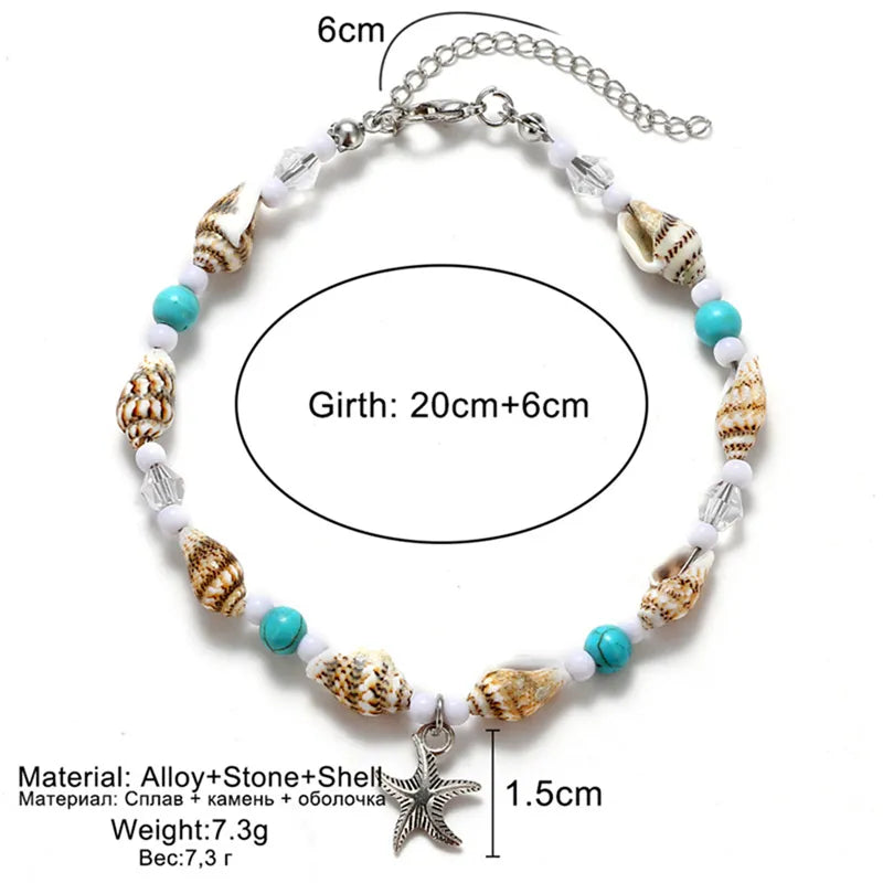 Shell Beads Starfish Anklets for Women Beach Anklet Cute Handmade Bohemian Foot Chain Bracelet