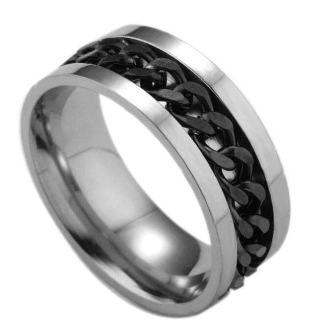Titanium Rotatable Ring for Women Stainless Steel Grooved Edge Charming Link Chain Promise Wedding Ring Gift For Lover