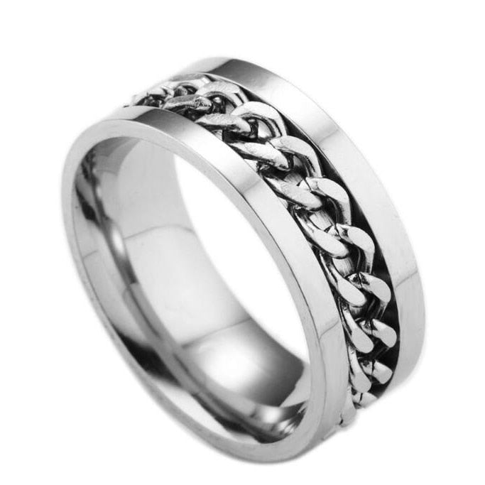 Titanium Rotatable Ring for Women Stainless Steel Grooved Edge Charming Link Chain Promise Wedding Ring Gift For Lover
