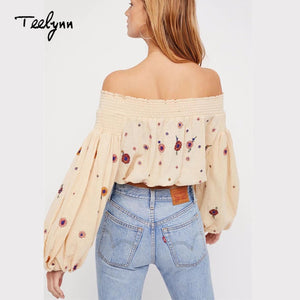 Floral Embroidery sexy off-shoulder Boho Blouse