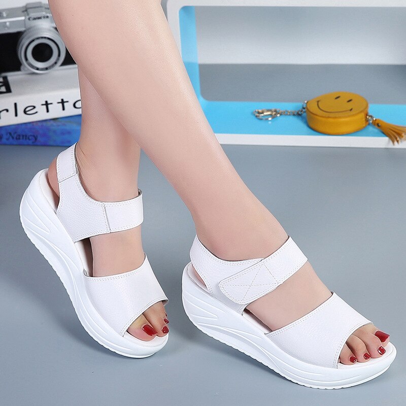 Women's Genuine Leather Sandals Platform Wedges Casual Summer Shoes