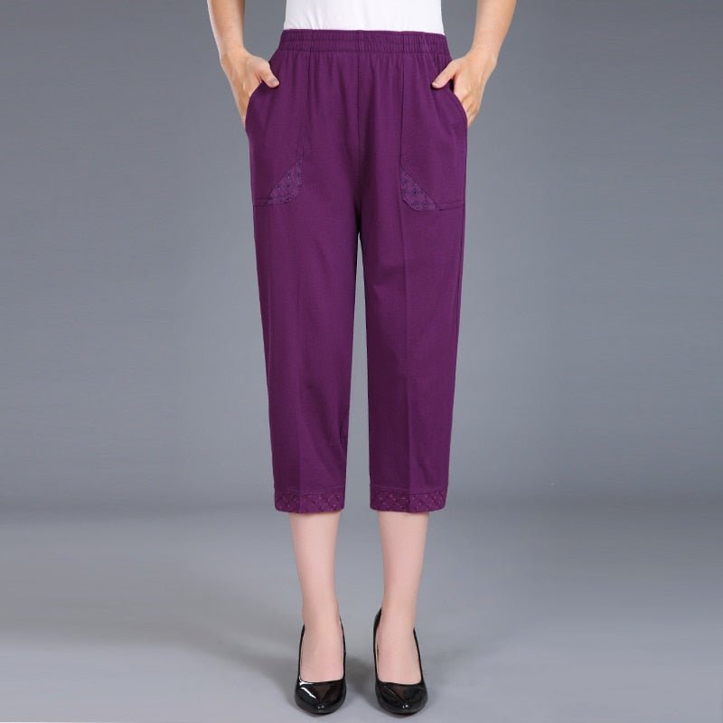 Plus Size High Waist Capri Pants Women Cropped Straight Pocket Casual Summer Fashion Trousers