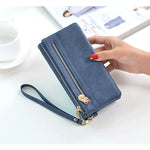 PU Leather Long Matte Wallet Vintage Solid Coin Purse Luxury Double Zipper Clutch Bag ID Credit Card Holder Wallet