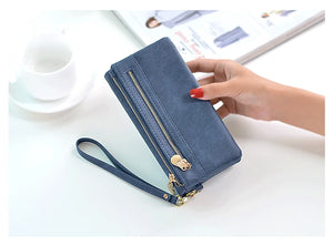 PU Leather Long Matte Wallet Vintage Solid Coin Purse Luxury Double Zipper Clutch Bag ID Credit Card Holder Wallet