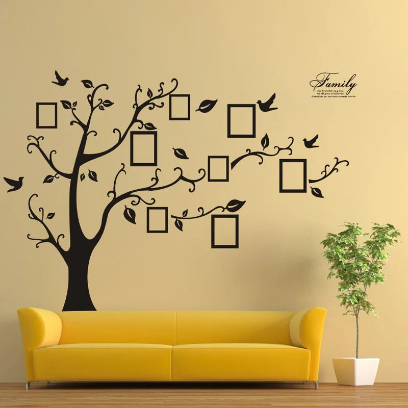 Large 250x180cm/99x71 inch Black 3D DIY Photo Tree PVC Wall Decals/Adhesive Family Wall Stickers Mural Art Home Decor