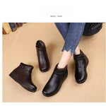 Women's Fashion Winter Boots Faux Leather Warm Ankle Boots Plush Wedge Boots with Warm Plush Lining